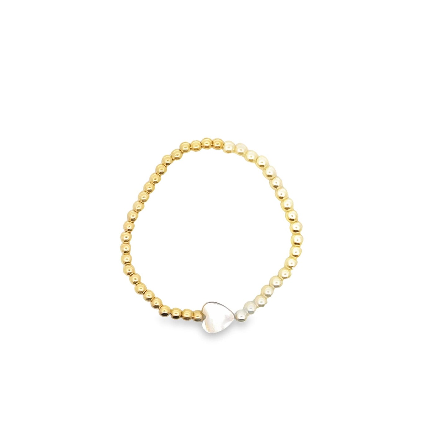 White Pearl Heart Charm Beaded Bracelet