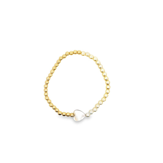 White Pearl Heart Charm Beaded Bracelet