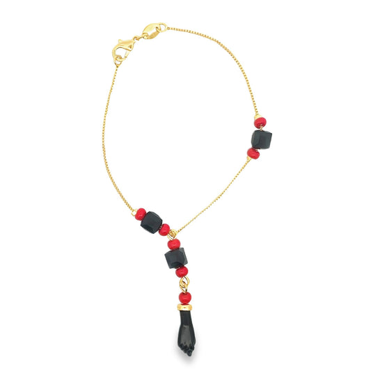 Squared Azabache 1mm Box Chain Bracelet With Protection Charm