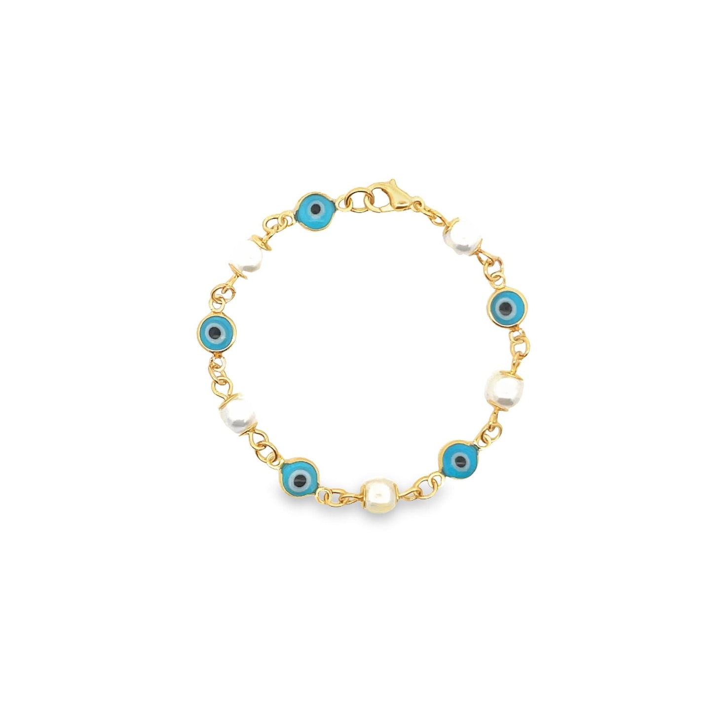 Synthetic Pearl Bead Evil Eye Charm Bracelet