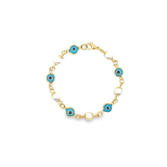 Synthetic Pearl Bead Evil Eye Charm Bracelet