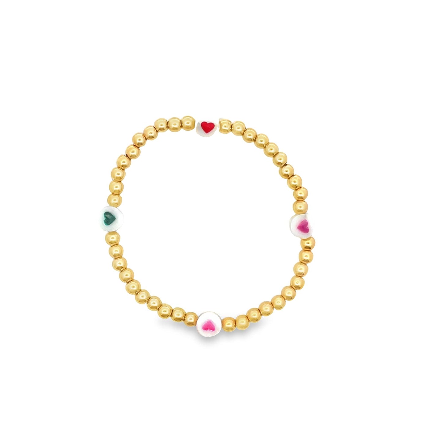 4mm Gold Bead Bracelet With Four Hearts