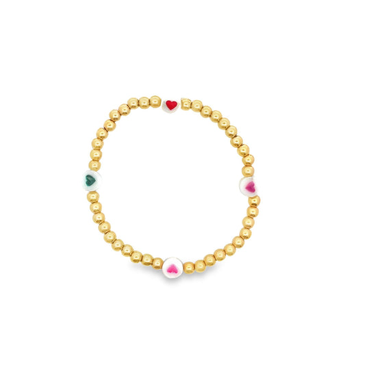 4mm Gold Bead Bracelet With Four Hearts