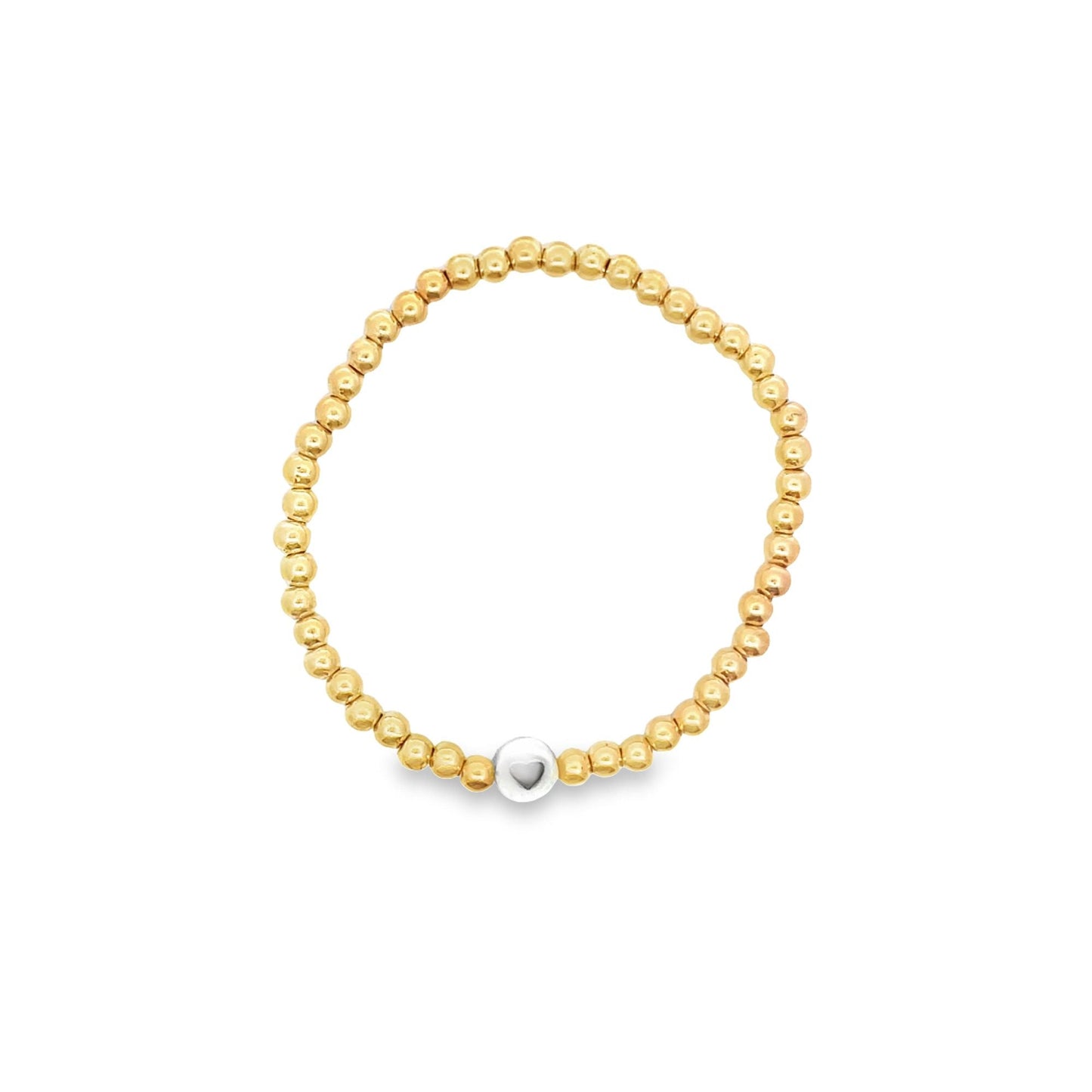 3mm Gold Bead Bracelet With One Heart