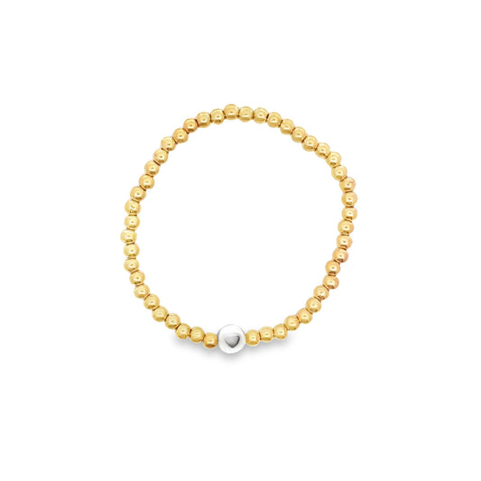 3mm Gold Bead Bracelet With One Heart