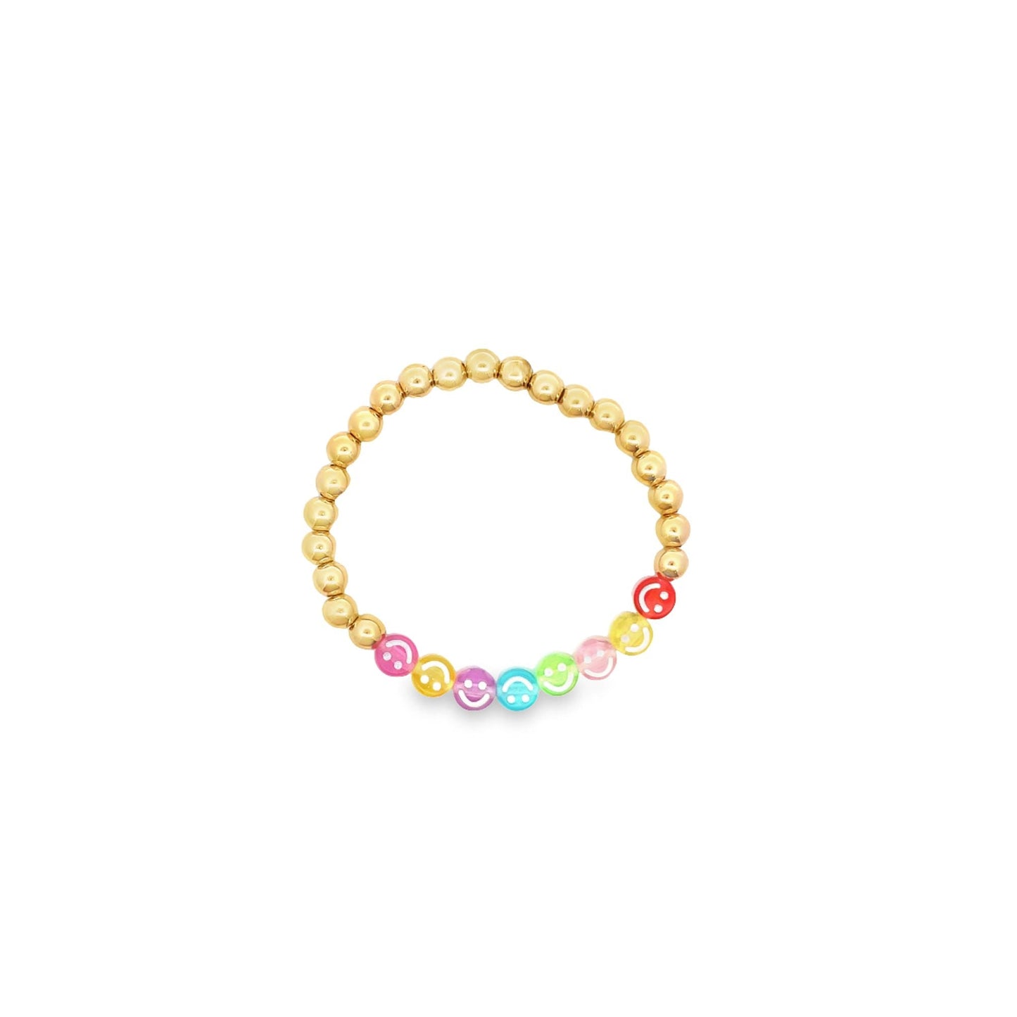 6mm Gold Bead Bracelet With Smiley Happy Face Charms