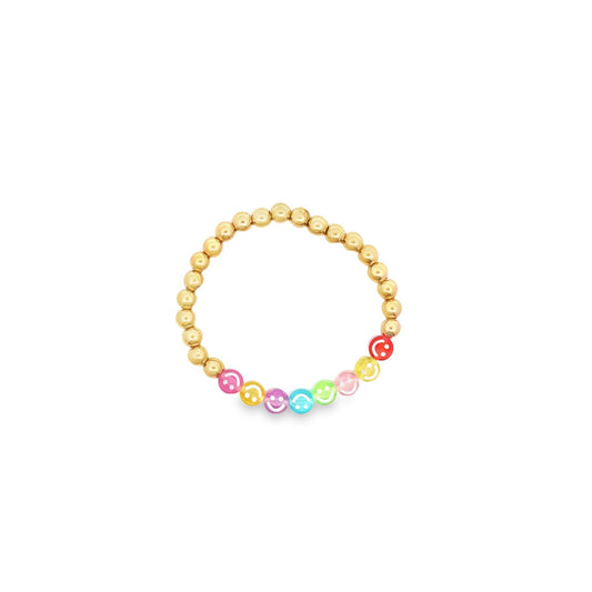 6mm Gold Bead Bracelet With Smiley Happy Face Charms