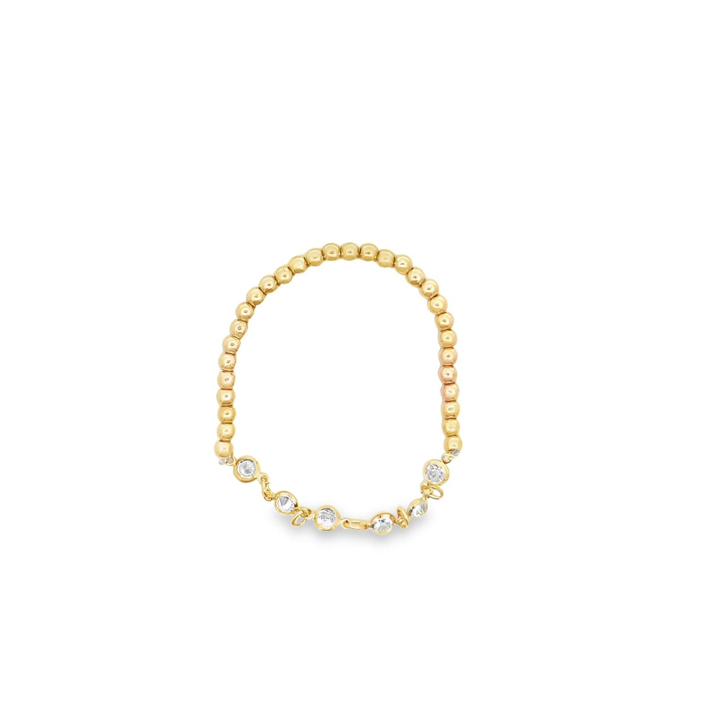 Round CZ Charm Link Half Beaded Bracelet