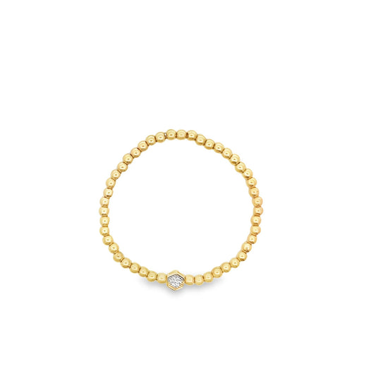 4mm Gold Elastic Bead Bracelet With OCTAGON CZ Charm