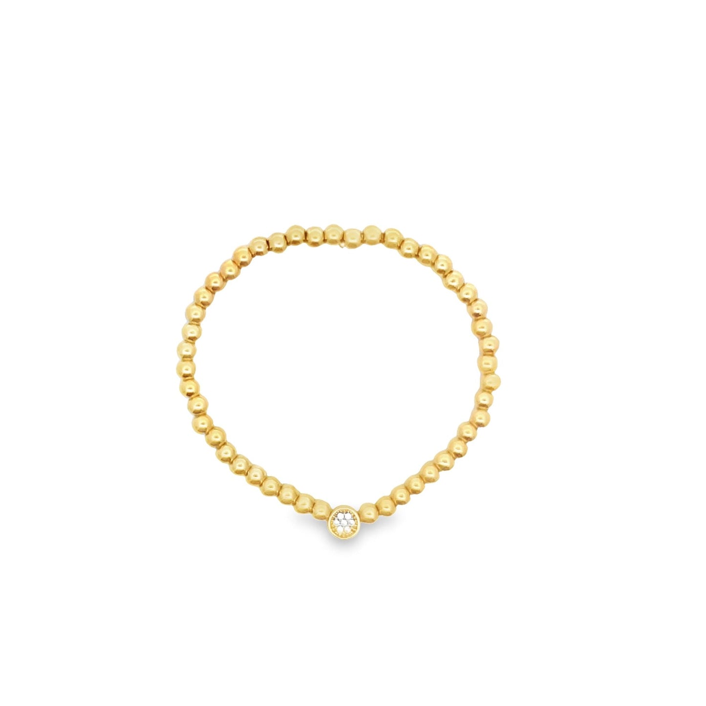 4mm Gold Elastic Bead Bracelet With A ROUND CZ Charm