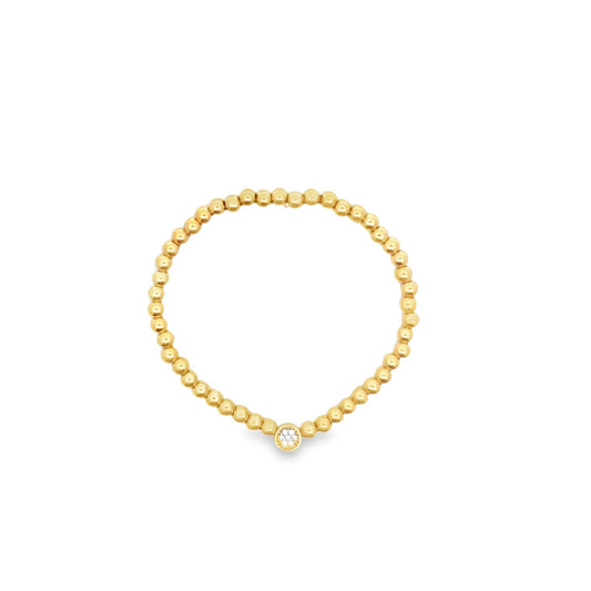 4mm Gold Elastic Bead Bracelet With A ROUND CZ Charm