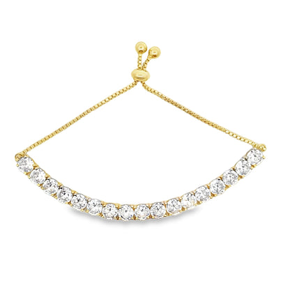 Adjustable Box Chain Bracelet With Large Round Clear CZ Stones