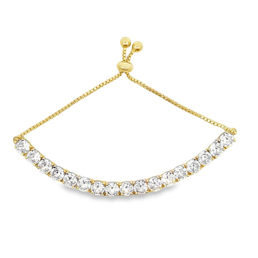 Adjustable Box Chain Bracelet With Large Round Clear CZ Stones