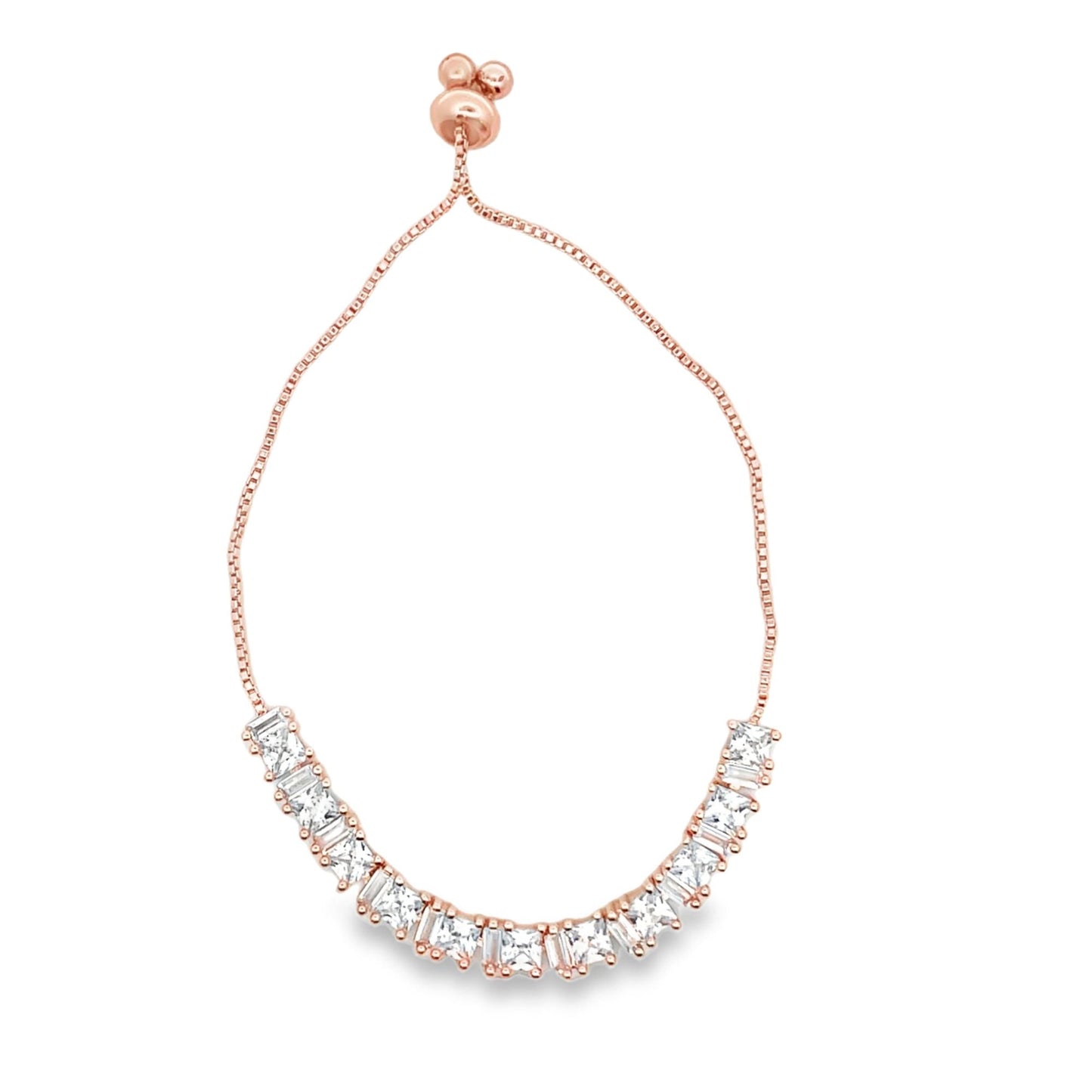 Adjustable Box Chain Bracelet With Large Clear CZ Stones