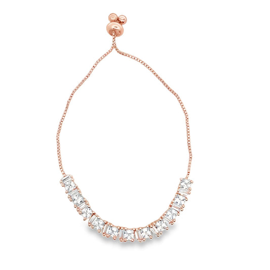 Adjustable Box Chain Bracelet With Large Clear CZ Stones