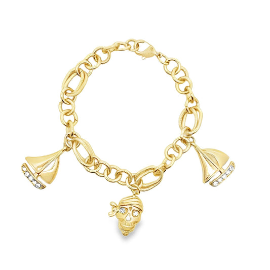 Pirate Skull, Sea Boat, Pearl Charms Bracelet