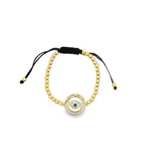 Adjustable Bead Bracelet With Designed Multicolor Oval Evil Eye CZ Stones Charm