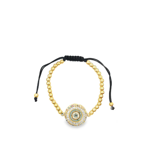 Adjustable Bead Bracelet With Designed Multicolor CZ Stones Charm