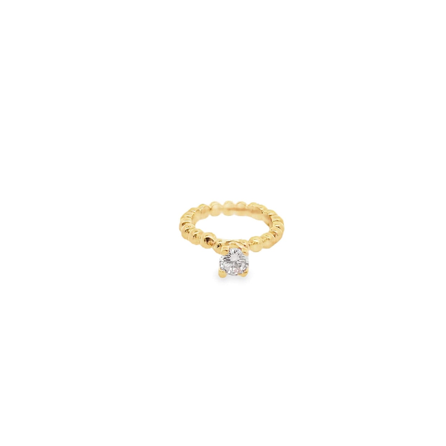 Beaded Single CZ Stone Ring