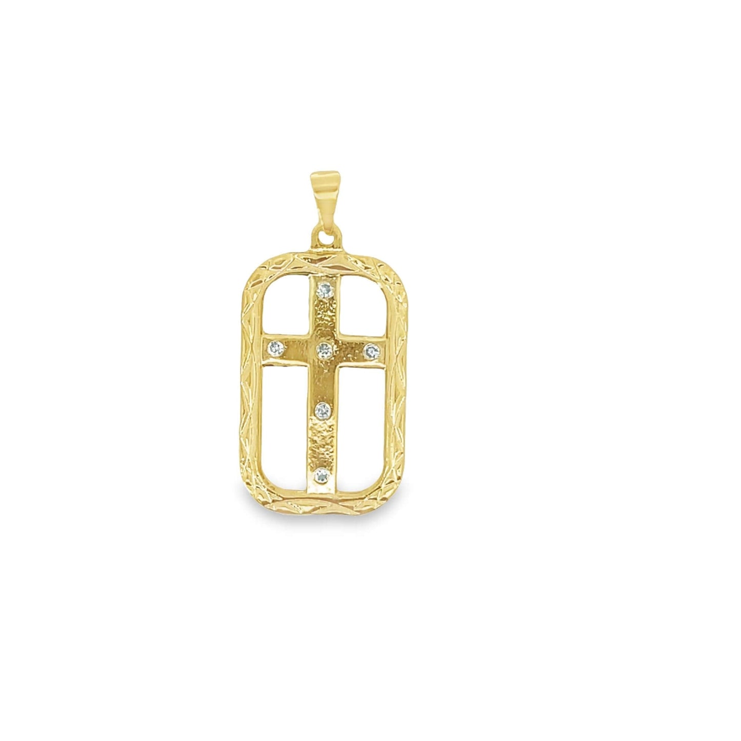 Engraved Open Frame CZ Dotted Cross Pendant