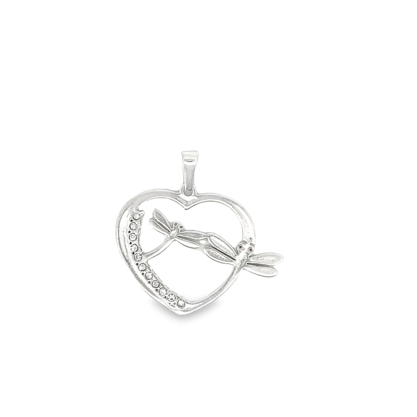 Outlined Heart With CZ Fireflies Pendant Charm
