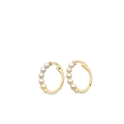Small Bead/Pearl Latch Back Open Hoop Earrings