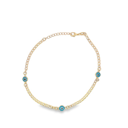 18K Gold Filled Blue Evil Eye Chain Bracelet