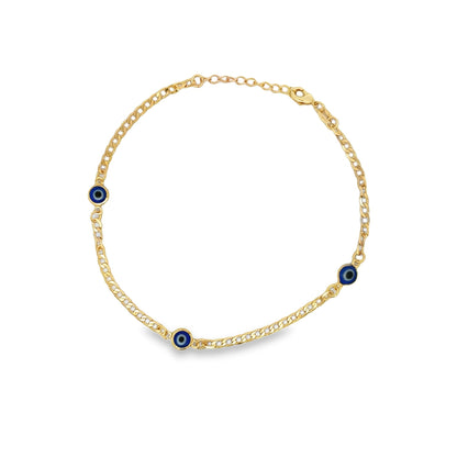 18K Gold Filled Blue Evil Eye Chain Bracelet