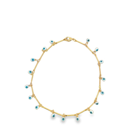 18K Gold Filled Dangle Evil Eye Charms Bracelet