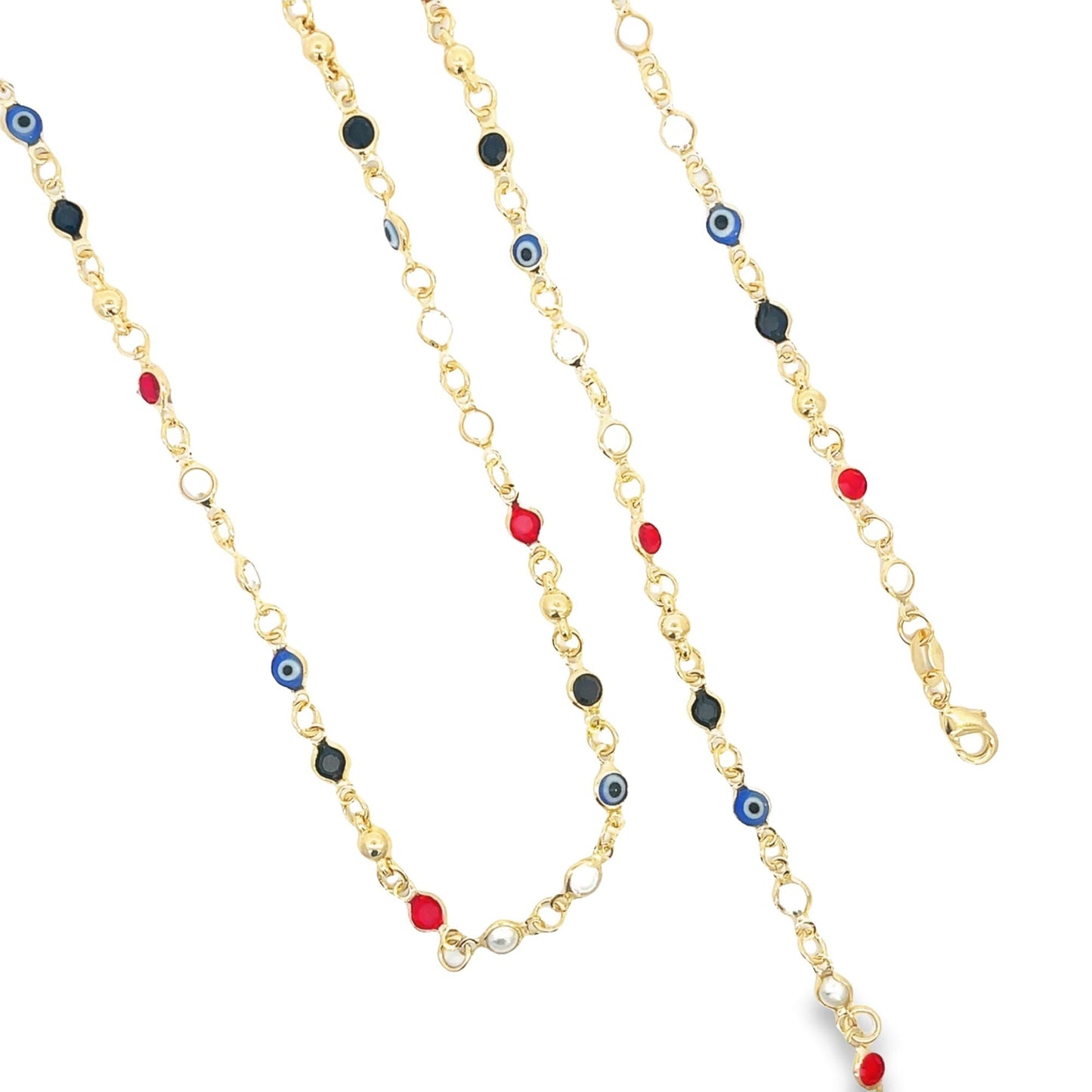 Enamel CZ Evil Eye Protection Beaded Cable Bracelet (H204)(E266)