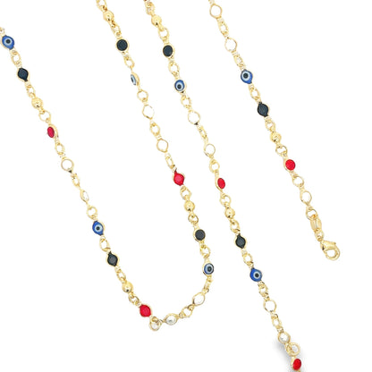 Enamel CZ Evil Eye Protection Beaded Cable Bracelet (H204)(E266)
