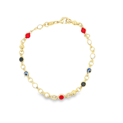 Enamel CZ Evil Eye Protection Beaded Cable Bracelet (H204)(E266)