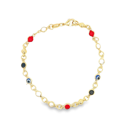 Enamel CZ Evil Eye Protection Beaded Cable Bracelet (H204)(E266)