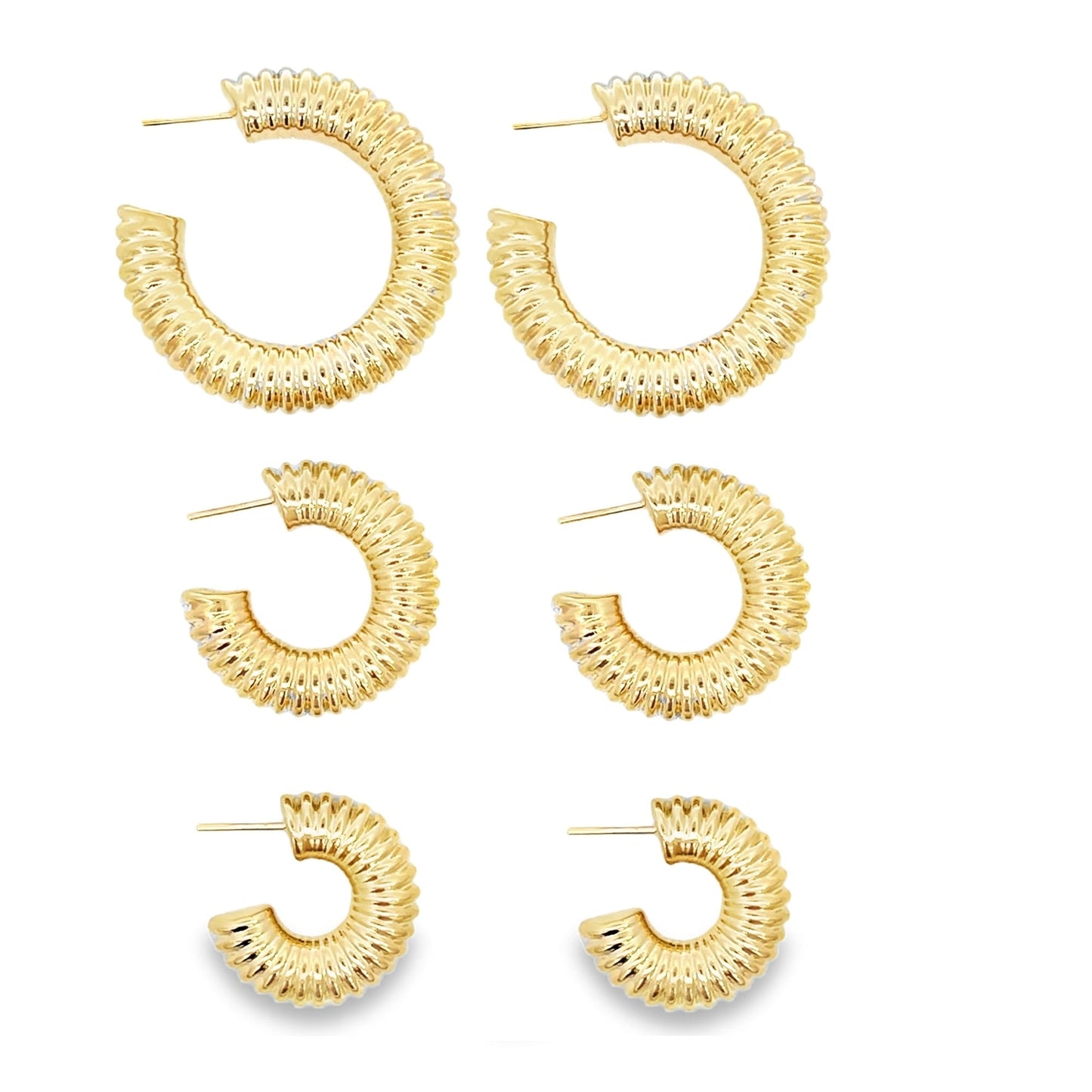 18K Gold Filled Thick Textured Hoop Earrings (J203)(J202)