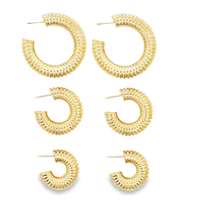 18K Gold Filled Thick Textured Hoop Earrings (J203)(J202)
