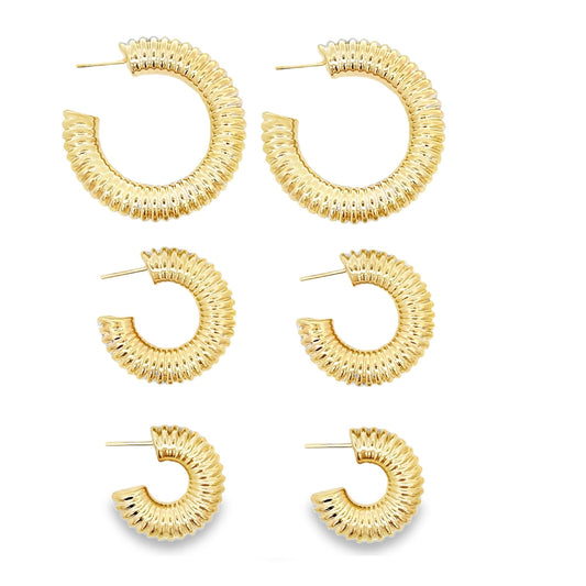 18K Gold Filled Thick Textured Hoop Earrings (J203)(J202)