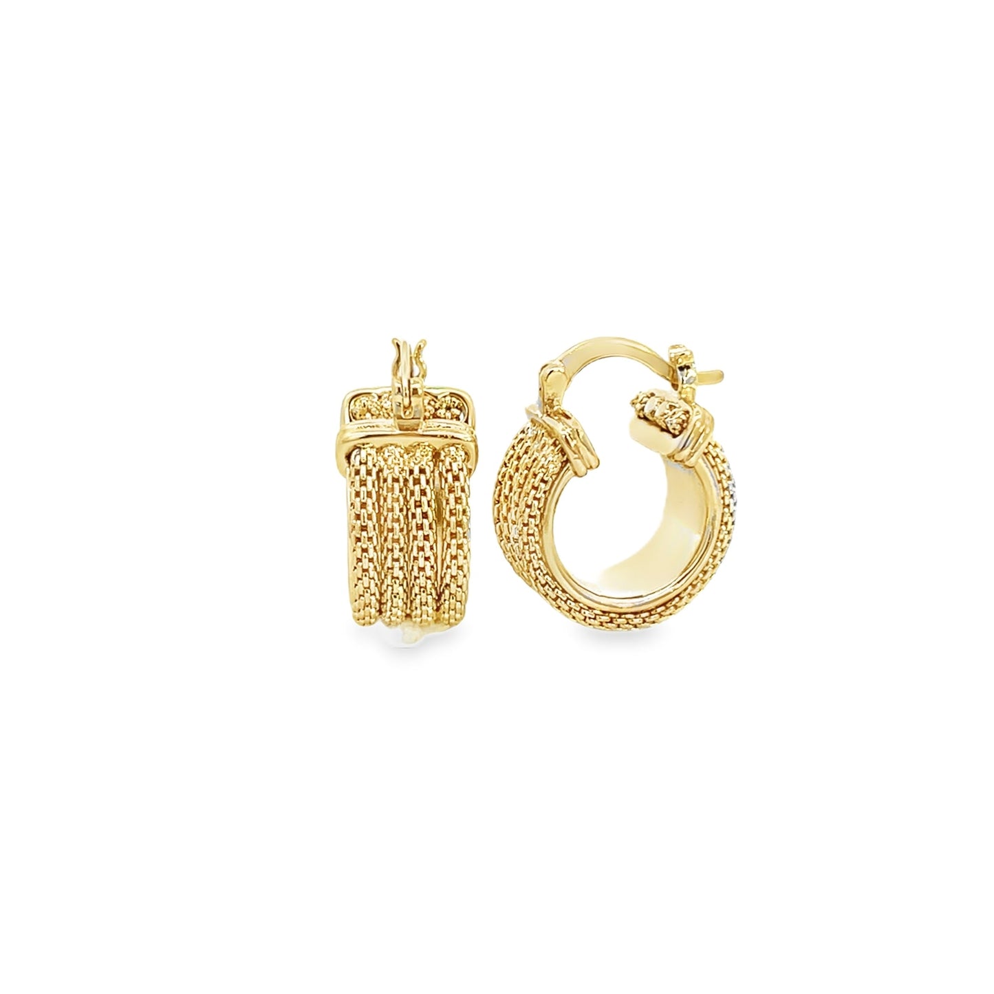 Gold Filled Popcorn Chain Hoop Lever Back Earrings
