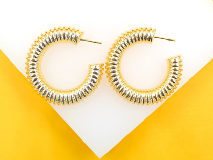 18K Gold Filled Thick Textured Hoop Earrings (J203)(J202)