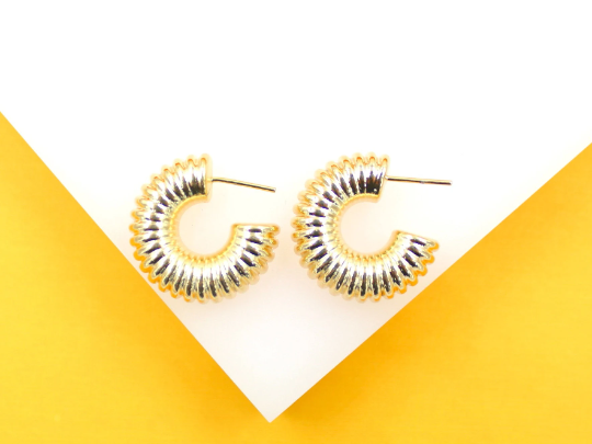 18K Gold Filled Thick Textured Hoop Earrings (J203)(J202)