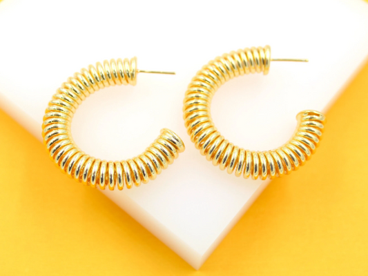 18K Gold Filled Thick Textured Hoop Earrings