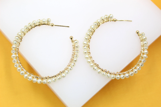 18K Gold Filled Wired Pearl Hoop Earrings