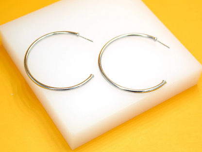 18K Rhodium Filled Large Thin Open Hoop Earrings