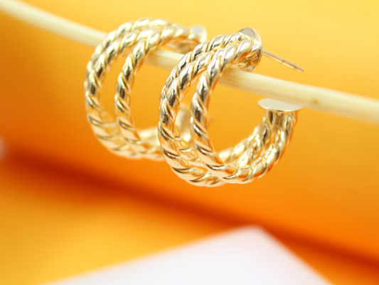 18K Gold Filled Triple Strand Twisted Hoop Earrings