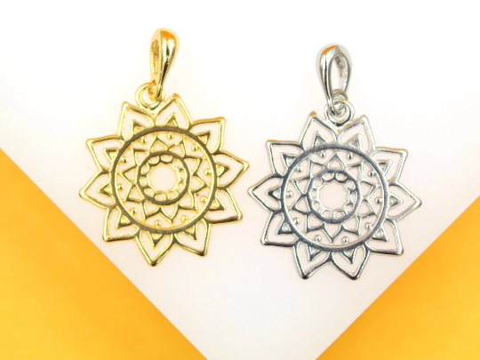 18K Gold/Rhodium Filled Flower Pendant