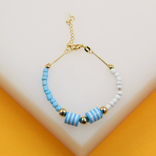 Gold Filled Blue Beaded Chain Kids Bracelet