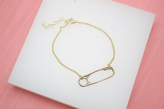 18K Gold Filled Paper Clip Charm Rolo Chain Bracelet