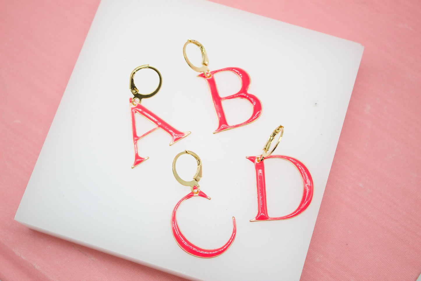 18K Gold Filled Enamel Color Letter A-Z Letter Pendant French Hook