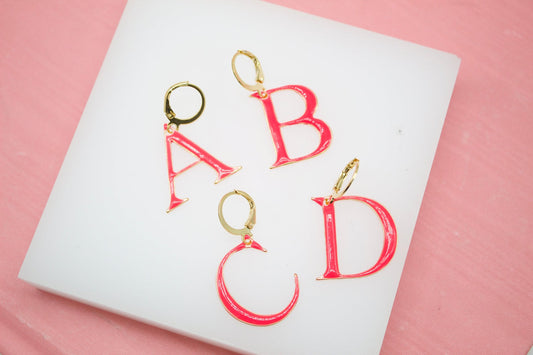 18K Gold Filled Enamel Color Letter A-Z Letter Pendant French Hook
