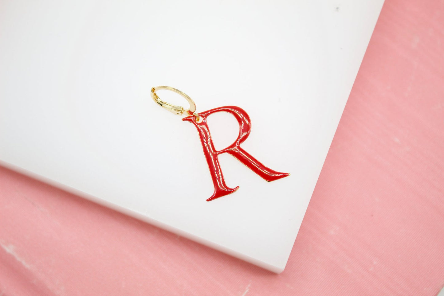 18K Gold Filled Enamel Color Letter A-Z Letter Pendant French Hook