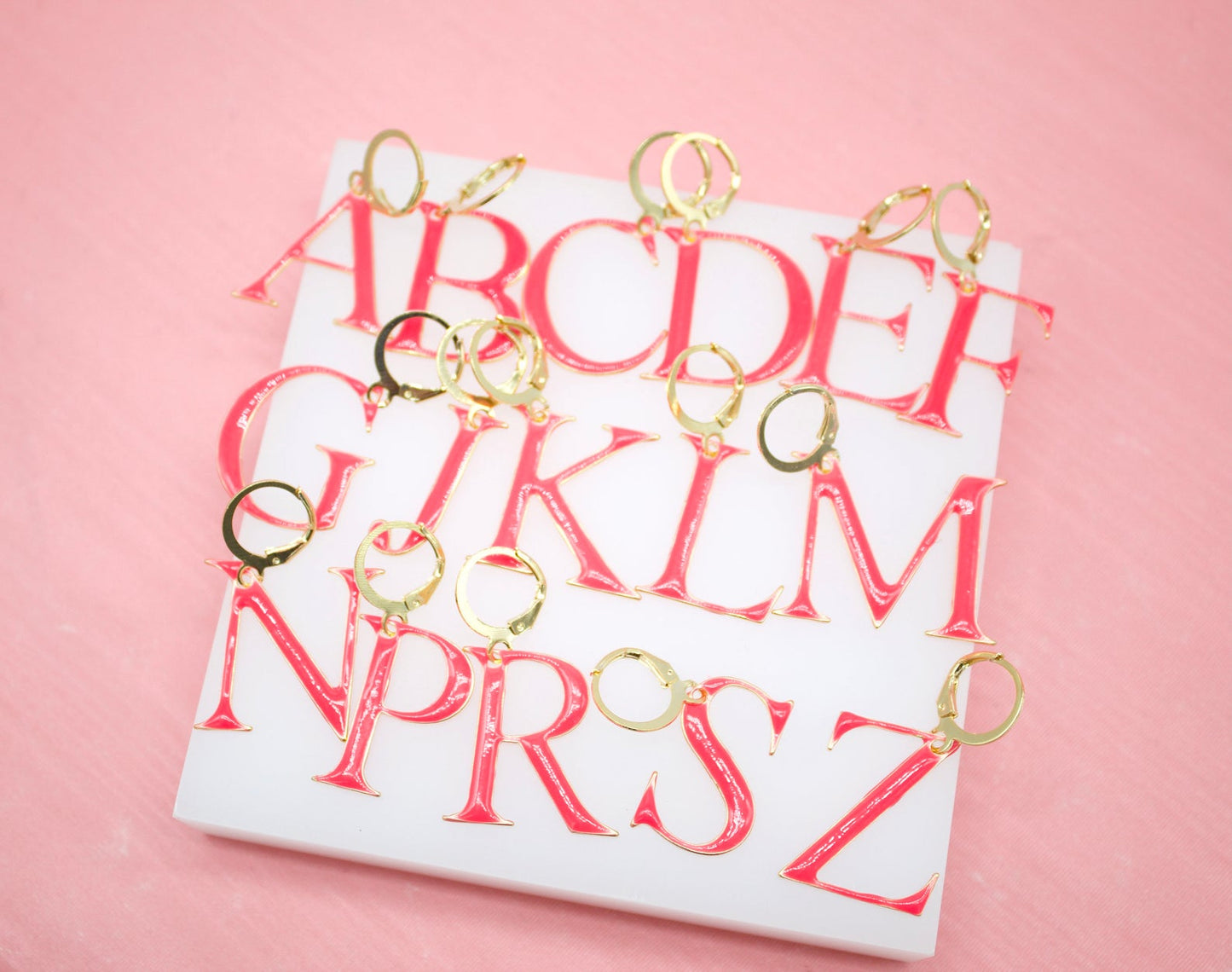 18K Gold Filled Enamel Color Letter A-Z Letter Pendant French Hook